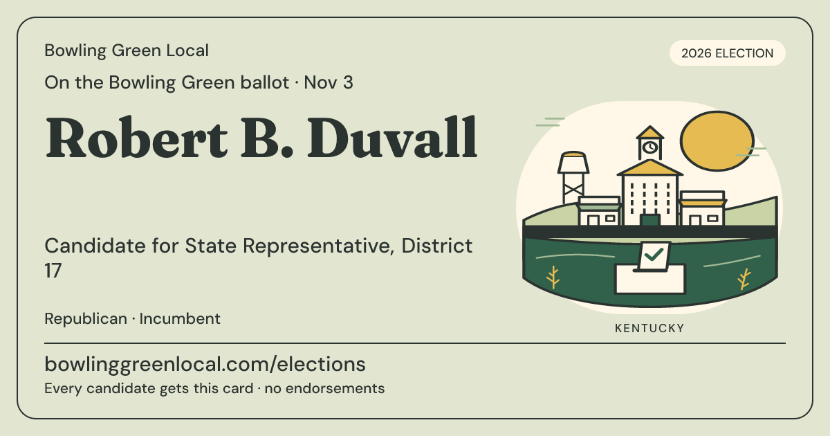 Robert B. Duvall, State Representative, District 17, November 3, 2026 — Bowling Green Local candidate card