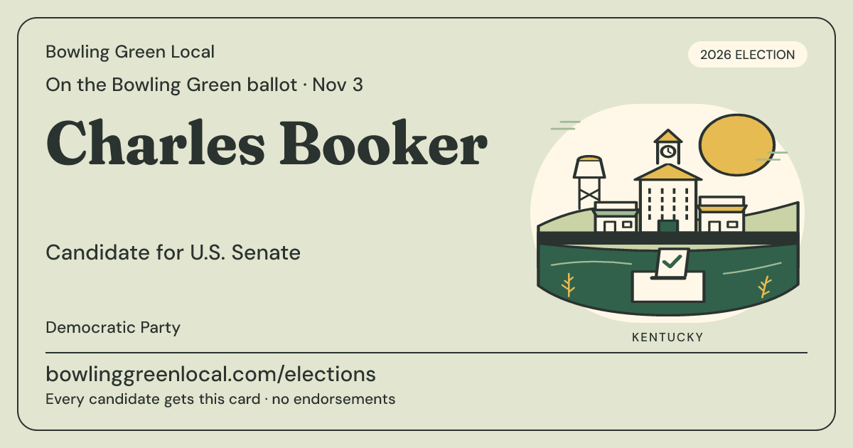 Charles Booker, U.S. Senate, November 3, 2026 — Bowling Green Local candidate card